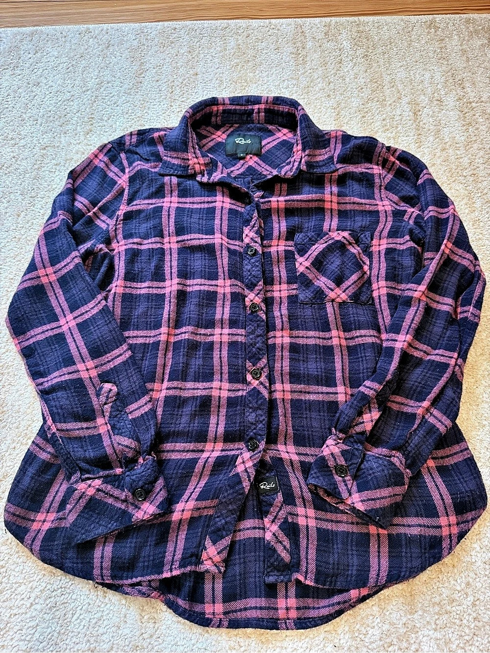 Rails Hunter Plaid Rayon Shirt in Blue & Pink Size Small